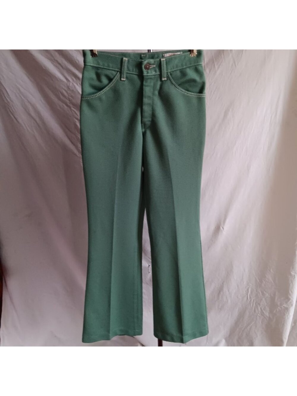 Avocado Green Polyester Bootcut 26x33 Vintage 70's Pants Farah Mens Stretch Knit